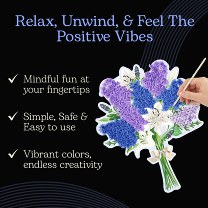 Unwynd Poke Art Lavender Flower Bouquet | Mess-Free Arts and Crafts for Adults | Teen Craft Kits, Mother's Day Flowers Gift | Gifts for Mother, Women and Men