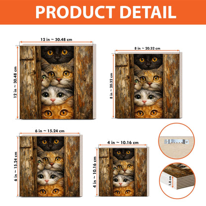 Curious Cats Wooden Block Sign, Cute Cat Art Wood Decor, Playful Animal Shelf Sitter Home Table Mantel Tiered Tray Accent, Unique Gift for Cat Lovers