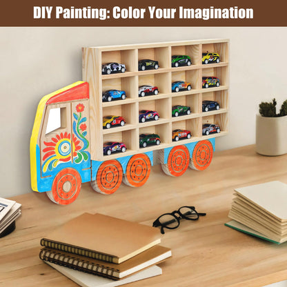 SHASHIDI Wooden Display Case for 1:64 Toy Cars – Car Organizer Shelf Holds 16 Diecast Cars, Great Gift for Collectors, Wall-Mounted Car Storage Rack(WD5330)