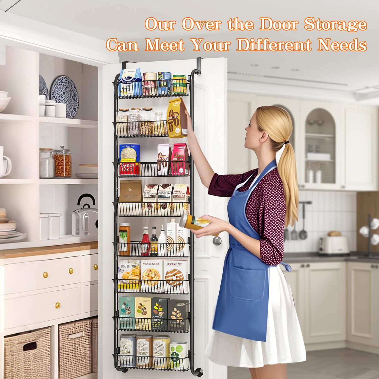 MIAOLI Over The Door Pantry Organizers and Storage, 6-Tier Spice Rack, Home & Kitchen Storage Shelves for Cabinet, Large Capacity Hanging Seasoning Organizer, Laundry Room Organization, Black