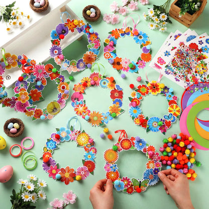 Hollowfly 48 Sets Flower Wreath Craft Kits DIY Summer Hanging Ornaments Decoration Make Your Own Floral Paper Craft with Stickers for Spring Summer Party Favors Seasonal Activities Supplies
