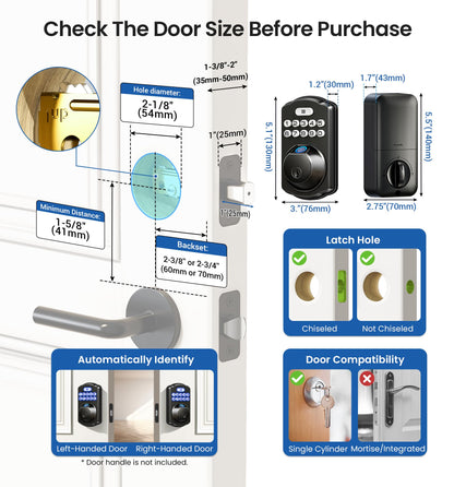 Veise KS02A Fingerprint Keyless Entry Door Lock, Auto Lock, Electronic Keypad Deadbolt for Front Door, Biometric, Anti-Peeping Password, Easy Install, Matte Black