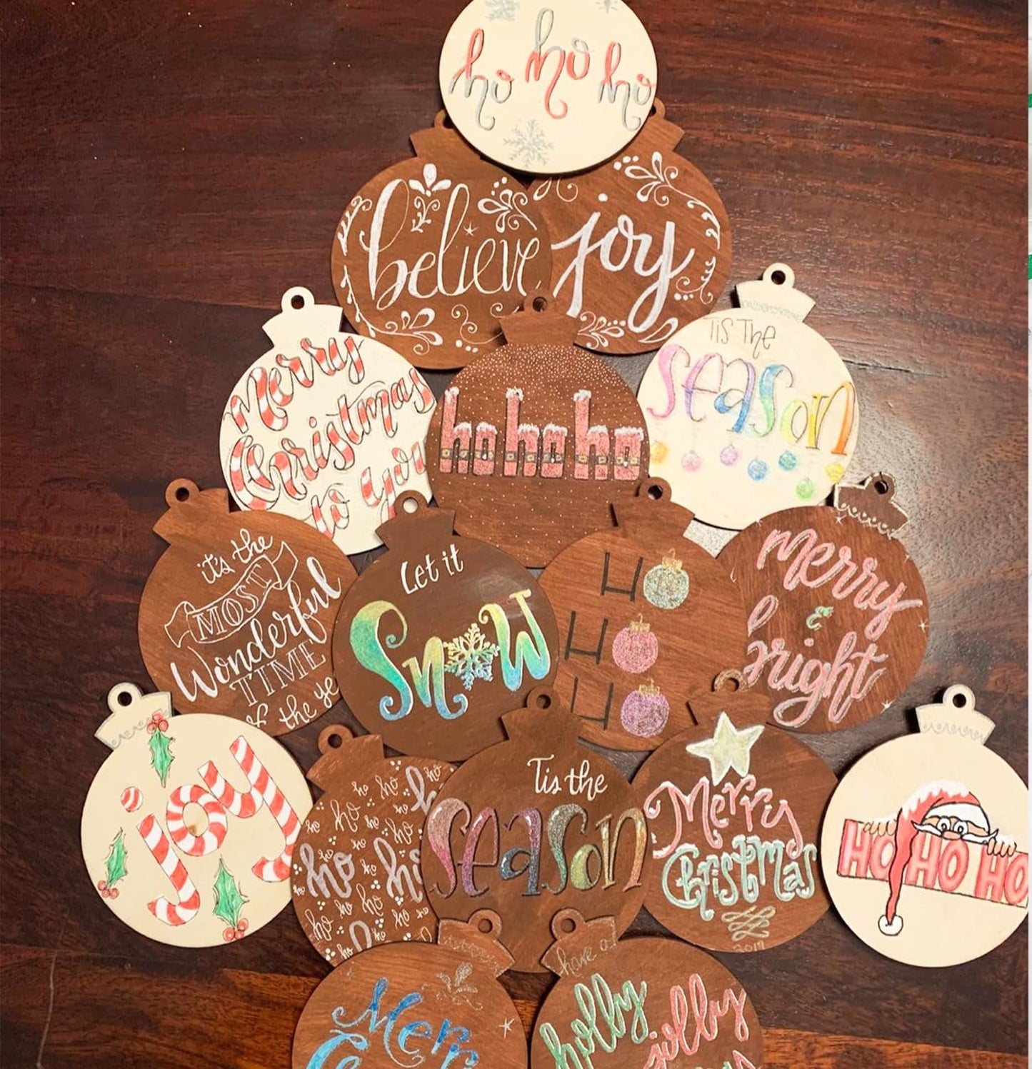 FCDECOR 4.9" 100PCS Christmas Wooden Ornaments Unfinished, DIY Christmas Crafts for Kids Wood Slices DIY Crafts Supplies for Girls Adults, Xmas Ornaments Holiday Decoration