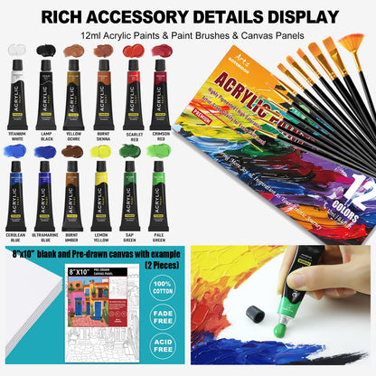Beechwood Tabletop Easel Set for Painting, 60 Pieces 2-in-1 Art Supplies Specially Tailored for Painting & Sketching, Portable Adjustable Sketchbox Art Easel for Beginners and Art Lovers