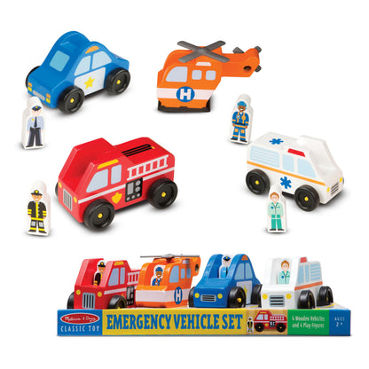 Melissa & Doug Emergency Vehicle Wooden Play Set with 4 Vehicles, 4 Play Figures