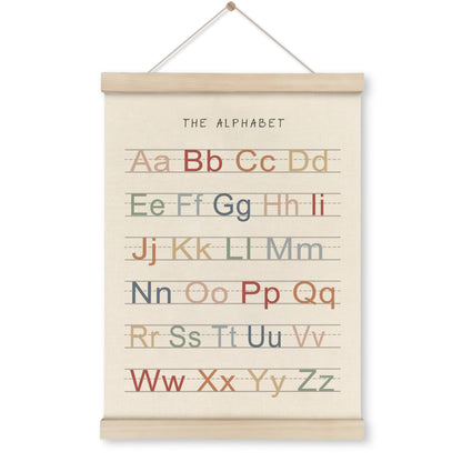 HRQKO Alphabet Poster Hanger Frame, Nursery Wall Decor, Boho ABC Poster Wall Art with Wooden Frames, Alphabet Banner Wall Hanging Decor for Toddler Playroom, 12x16 Inch
