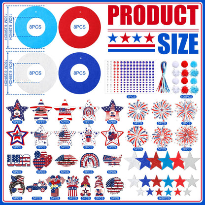 SmoothNovelty 405 Pcs 4th of July DIY Craft Kits Memorial Day Crafts Wreaths Patriotic Wreath Kits 32 Pcs Foam Wreath with 373 Patriotic Stickers for 250th Anniversary Independence Day Party Supplies
