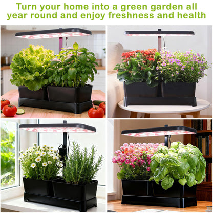 Indoor Herb Garden with Grow Light & Pots, Full Spectrum LED Planter for Kitchen Herbs & Houseplants, Height Adjustable Indoor Growing System for Home & Apartment Decor(Black, 16 * 6.3 * 7.1 inch)