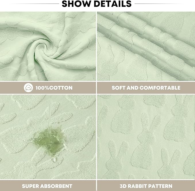Artoid Mode 1 Pc Light Green 3D Rabbit Jacquard Easter Hand Towels