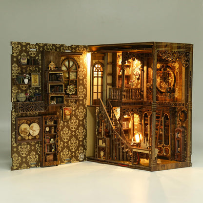ISSEVE Book Nook, DIY Book Nook Kits for Adults 3D Wooden Puzzle Booknook Dollhouse, Miniature House Kit for Bookshelf Decor, Adults Model Crafts Kits, Gifts for Family Friends (Book Collection Room)