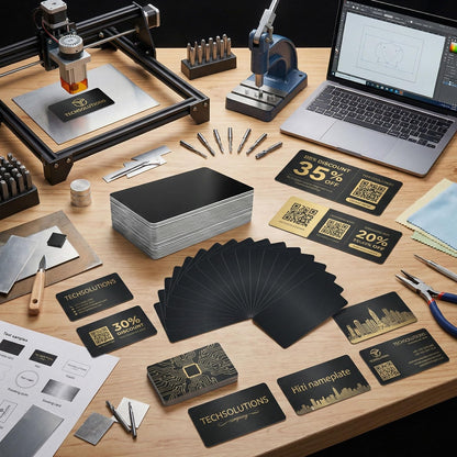 50PCS Metal Business Cards Blanks,0.45mm Thick 3.4x2.1 Inch Aluminum Black Business Cards Blank,Multipurpose Cards Blanks for House Office Customer DIY Gift