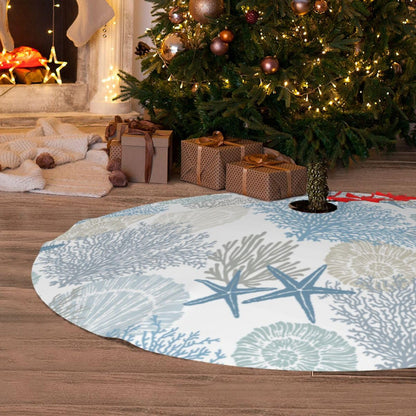 Ocean Sea Shell Starfish Coral Coastal Nautical 36 Inch Christmas Tree Skirt Carpet Mat Funny Party Soft Cover Mat Decor Supplies for Xmas Halloween Decorations Occasion Farmhouse