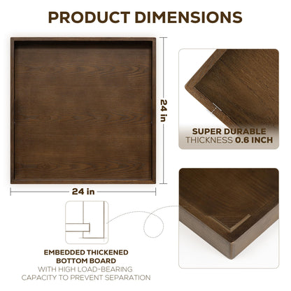 Axeman 24 Inch Large Square Wooden Ottoman Tray for Living Room|Extra Large Serving Tray with Handles for Coffee Table, Breakfast|Decorative Wood Tray for Ottoman Couch Sofa Kitchen|Walnut