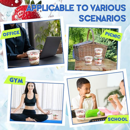 Jingmore 25 Pack 9.5oz Clear Plastic Yogurt Parfait Cups Disposable Overnight Oats Containers with Lids and Spoons Cake Fruit Jars for Food Storage Salad Ice Creams Pudding Snacks (Round Style)