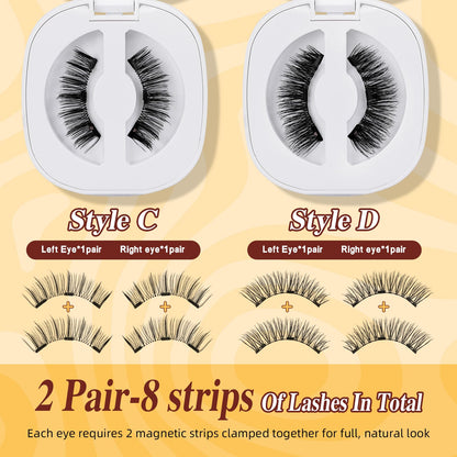 QUEWEL 2 Pairs Magnetic Eyelashes, Reusable No Glue Needed Magnetic Eyelashes Kit with Applicator Lash Clusters Kit without Eyeliner Easy to Wear and Remove (G-YC-C+D01)