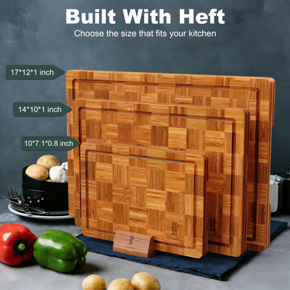 Extra Large Bamboo Cutting Boards, 3-Pack Heavy Duty Bamboo Cutting Boards Set with Juice Grooves & Non-Slip Feet – Extra Large Thick Wood Chopping Board for Meat, Fruits & More, Non-Toxic & Durable
