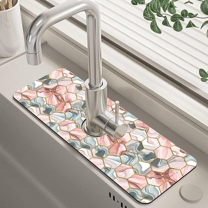 Abstract Gray and Red Hexagon Sink Faucet Absorbing Mat Sink Splash Guard