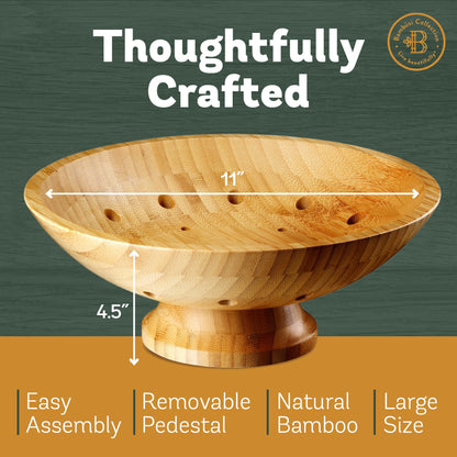 Fruit Basket for Kitchen Counter - Fruit Bowl for Kitchen Counter, Bamboo Pedestal Fruit Basket with Ventilation Holes, Wooden Fruit Bowl for Fruit and Vegetable Storage, Decorative Frutero for Cocina