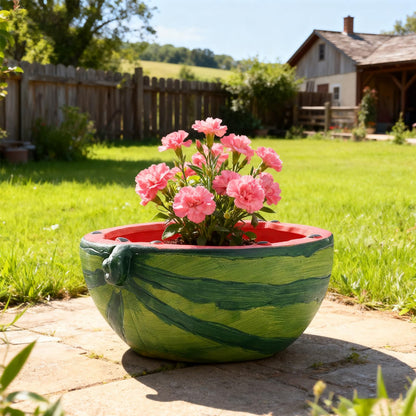 LOTIKOU 7'' Watermelon Pot, Cute Watermelon Shaped Pot, Fruit Ceramic Vase, Funny Fruit Ceramic Planter for Indoor Plants, Balconies, Patio Spaces