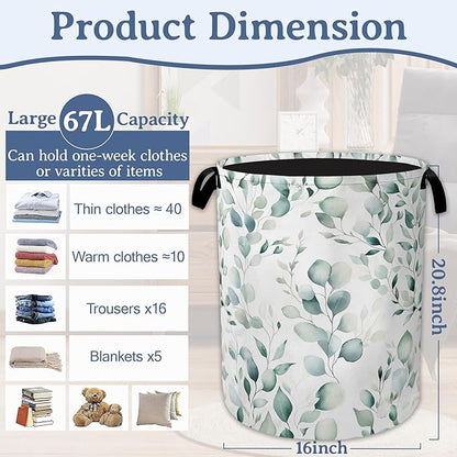 Eucalyptus Spring Botanical Laundry Basket, Foldable Oxford Cloth Laundry Hamper
