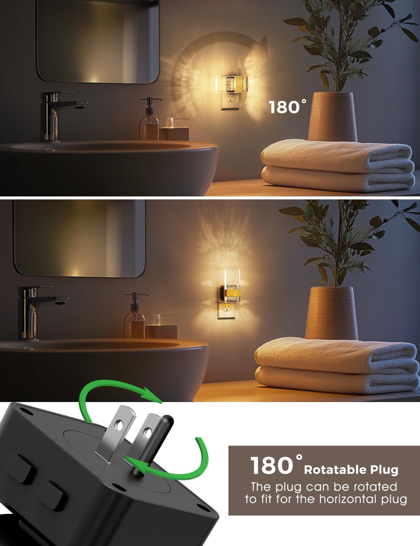 L LOHAS LED Night Lights Plug Into Wall, 2 Pack Plug in Night Light LED with Dusk to Dawn Sensor, 0-100LM Dimmable Nightlight, Wall Sconce-Style Design Nightlights for Bathroom, Hallway,Stairway,Gift