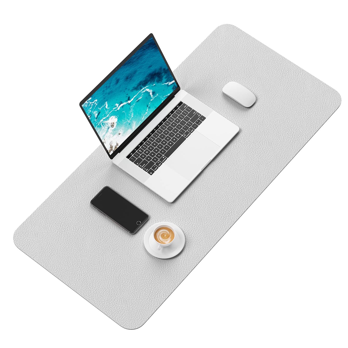 Hsurbtra Desk Pad, 30" x 14" PU Leather Desk Mat, XL Extended Mouse Pad, Waterproof Desk Blotter Protector, Ultra Thin Large Laptop Keyboard Mat, Non-Slip Desk Writing Pad for Office Home, Gray