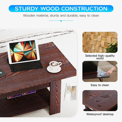 FDW 39 inch Lift Top Coffee Table with Hidden Storage Compartment & Lower Shelf,Coffee Table with Lift Top for Living Room,Home Small Space,Espresso