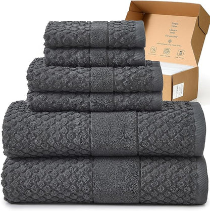 Simple&Opulence 6 Piece Luxury Towel Set, 100% Cotton Bathroom Towels