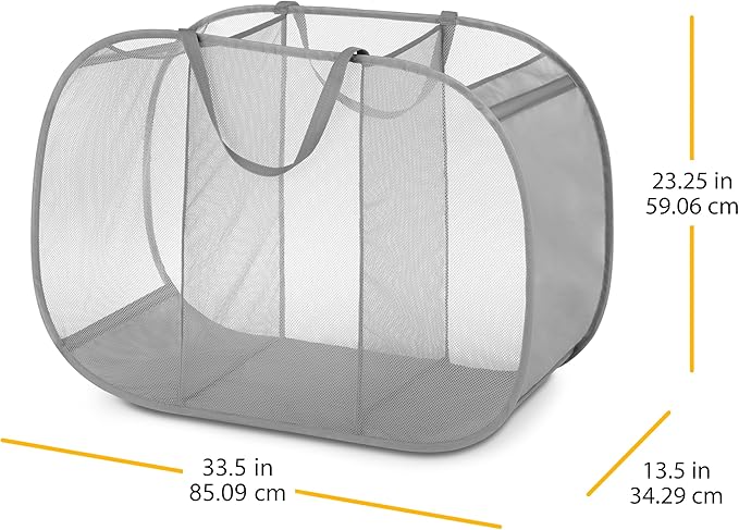 Whitmor Mesh Popup Laundry Hamper 3 Compartment Sortable Horizontal Collapsible