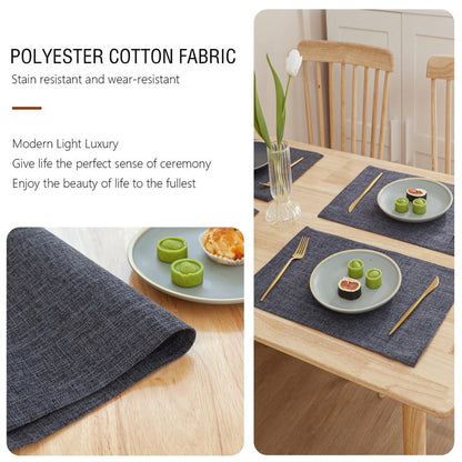 Linen Placemats Set of 4-12“ x 18”-Easy Clean Placemats and Table Mats,Heat-Resistant and Non Slip Dining Placemats,Suitable for Indoor and Outdoor,Durable Rectangular Linen Table Mats(4, Carbon Gray)
