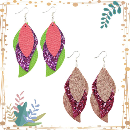 AOUXSEEM 181 Pcs Leaf Faux Leather Earrings Making Kit for Beginner, Contains 60 Pre Cut Lightweight Glitter Printed Synthetic Fabric Pieces and Hypoallergenic Hooks Jump Rings (Solid A)