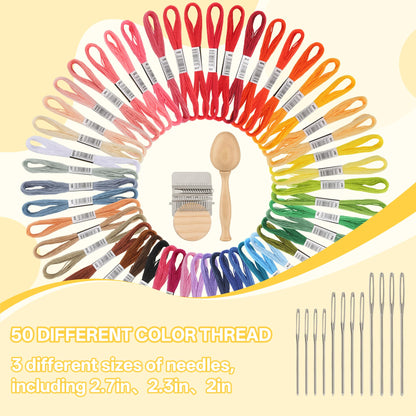 PHOXPH Mini Darning Loom Kit, Egg Knit Patch Kit, PatchMaker Mending Tool with 50 Colors Yarn, 14 Hooks, Weaving Loom for Socks, Jeans & Sweaters, Clothes Repair, Fixing Kit for Beginners (Egg Set)