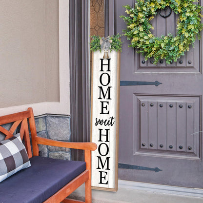 LuZhiQiang Welcome Sign for Front Porch Outdoor Home Sweet Home, 45"X9" For Large Front Door Wreath Standing Wooden Frame Tall Vertical Leaner Long Signs, Rustic Outside Farmhouse Garden Patio Decor (Wood)