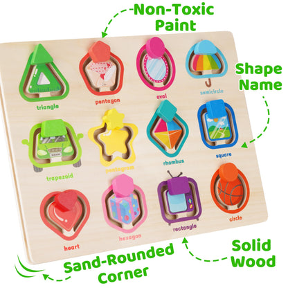 Melofaver Montessori Wooden Shape Puzzle Board, Peg Puzzles Shape Matching Game, Preschool Educational Learning Toys for Toddlers 3 4 5 Years Old, Christmas Birthday Gifts for Boys Girls