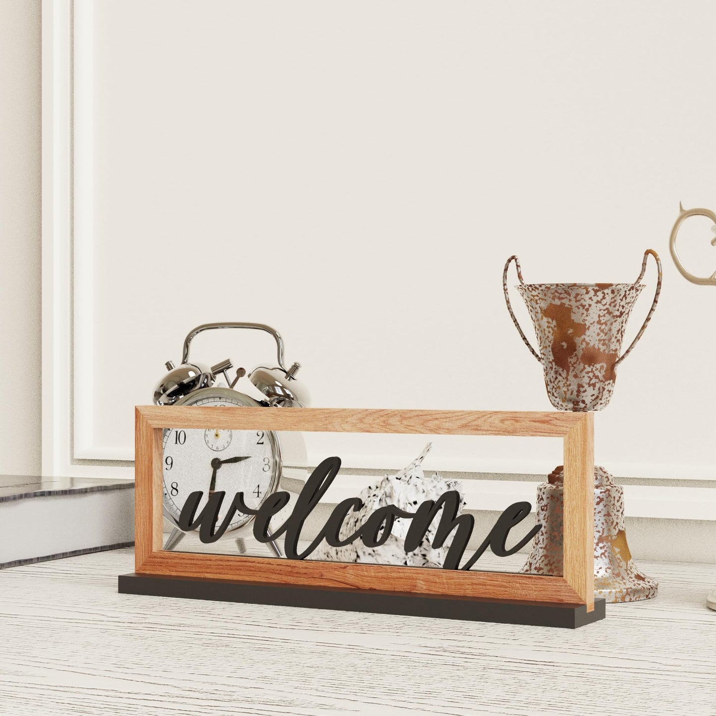 AquaChase Wooden Framed Welcome Table Sign, 13"x5" Rustic Freestanding Entryway Decor, Floating 3D Cutout Letters, Farmhouse Home Ornament for Shelves, Mantle or Windowsill
