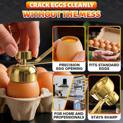 Egg Cracker Tool for Raw Eggs — Egg Shell Opener for Soft-Boiled Shell Tops, Stainless Steel Topper with Ergonomic Adjustable Effort — Clean Cut Design for Breakfast Prep, Custards, and Baking (Gold)