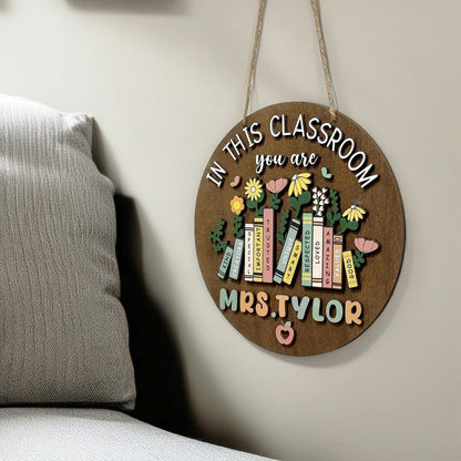 Poceton 3D Teacher Door Sign, Personalized Name Classroom Sign, Wooden Welcome Sign, Back To School Gift, 10 Inches by 10 Inches