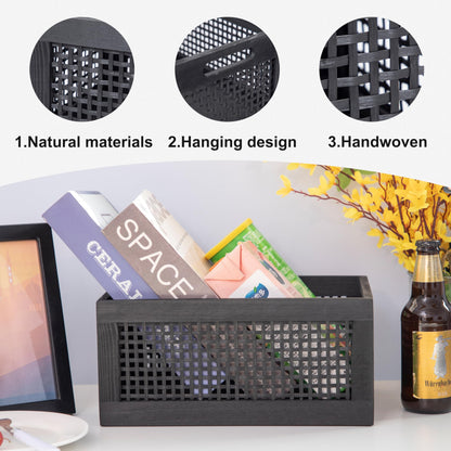 YRLSOTGE Wooden Storage Baskets,Black Woven Bamboo Basket Nesting Boxes with Built-in Handle for Pantry, Kitchen,Living Room,Shelves,Set of 2