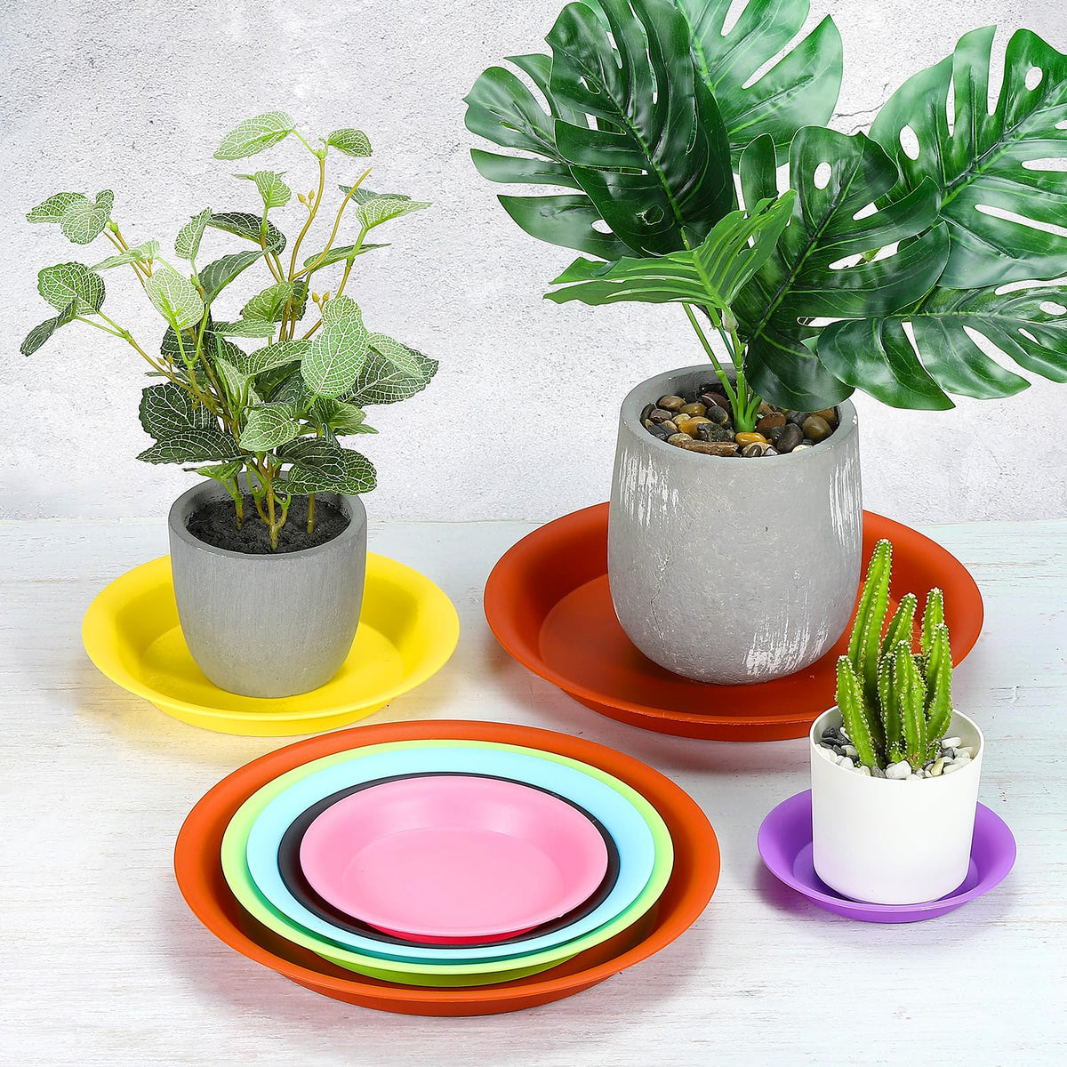 PATIKIL 10 Inch Plant Saucer Tray, 5 Pack Plastic Drip Tray Round Collects Excess Water Flower Pot Drainage Trays for Heavy Indoor Outdoor Pan, Red