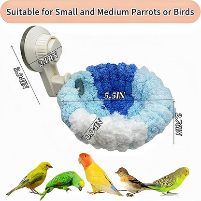 Warm Bird Nest Bed with Suction Cup Bird Snuggle Hut Breeding Bird House Plush Hanging Bird Bed for Parakeet, Conure, Budgie, Cockatiel, Lovebird, Finch, Hamster-Blue