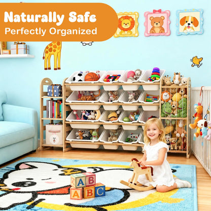 Large Kids Toy Storage Organizer, Toy Organizers and Storage with Stuffed Animal Storage, Toy Storage Shelf with 3 Shelves, 16 Storage Bins, Kids Bookshelf, Toy Holder for Playrooms, Bedrooms, White