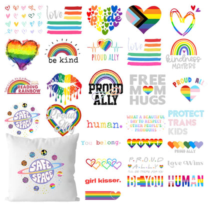 Kaudzut Gay Pride Months Iron on Transfers 20/30 Pcs Rainbow Heart LGBTQ Proud DTF Decals for Clothing DIY Crafts(StyleD-30pcs)