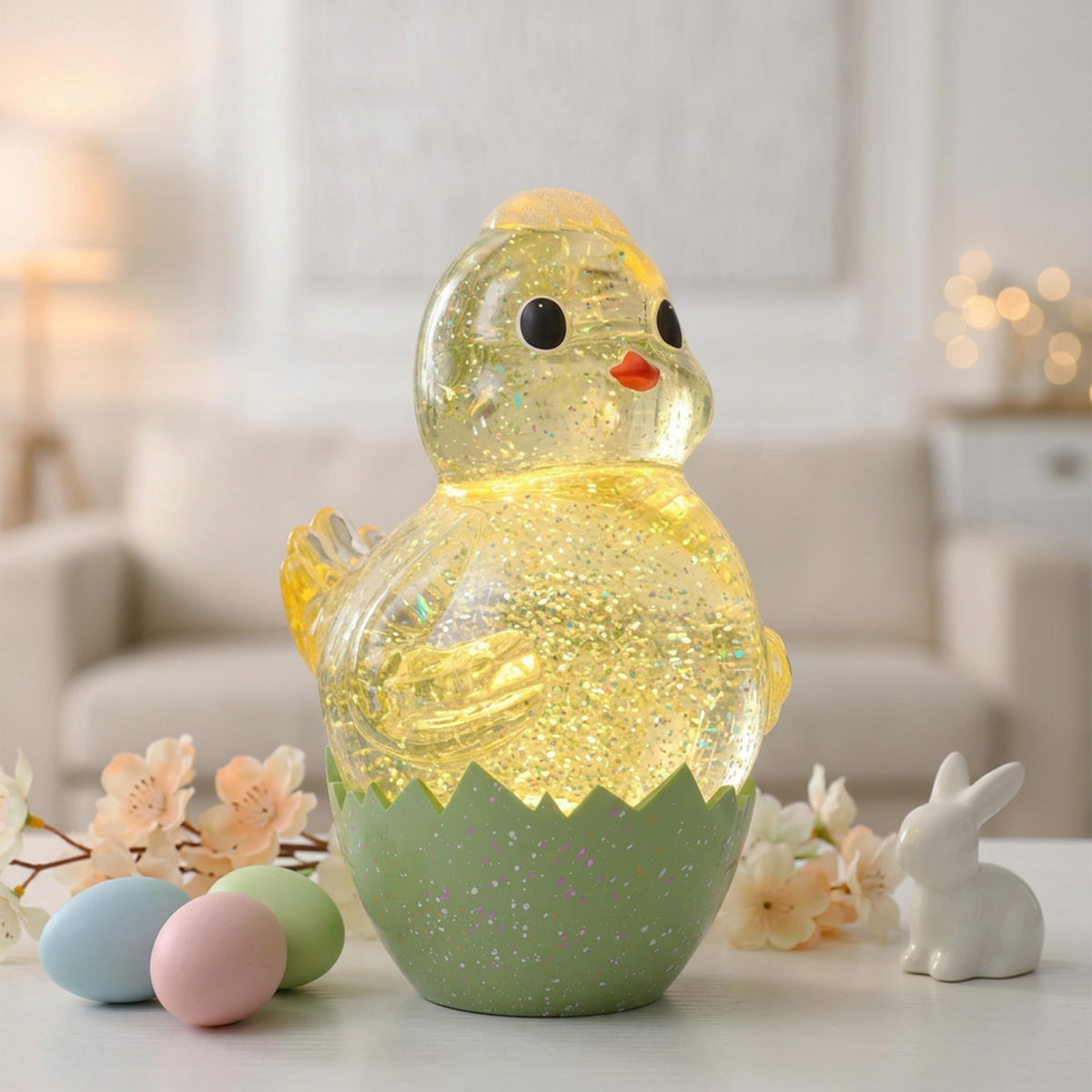 Spring Easter Chick Snow Globe Decor with Swirling Glitter, Easter Egg-Chick Snowglobe with 6H Timer, USB or Battery Operated, Easter Chick Decor for Holiday Spring Home Decor and Gift (Chick)