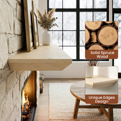48 inch Floating Shelf for Wall, High End Solid Real Wood Shelf, Spruce Unfinished Wooden 24in Floating Shelves with Heavy Duty Bracket for Living Room Bedroom Office, 24 X 6.7 X 1.4 in, Set of 2