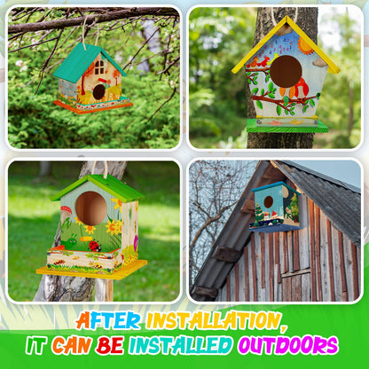 Liliful 12 Pack Birdhouse Crafts for Kids, Wooden Creative DIY Bird House Kits Arts and Crafts Set for Kids and Adults, Spring Birthday Gifts for Toddlers Ages (Seasonal Style)