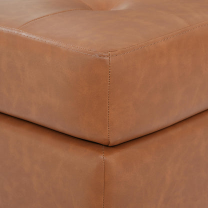 Christopher Knight Home Dalla Faux Leather Ottoman Coffee Table, Small Living Room Sofa Footrest, Wooden Rectangular Ottoman Footstool, Guest Extra Seat, Tan Brown+Walnut