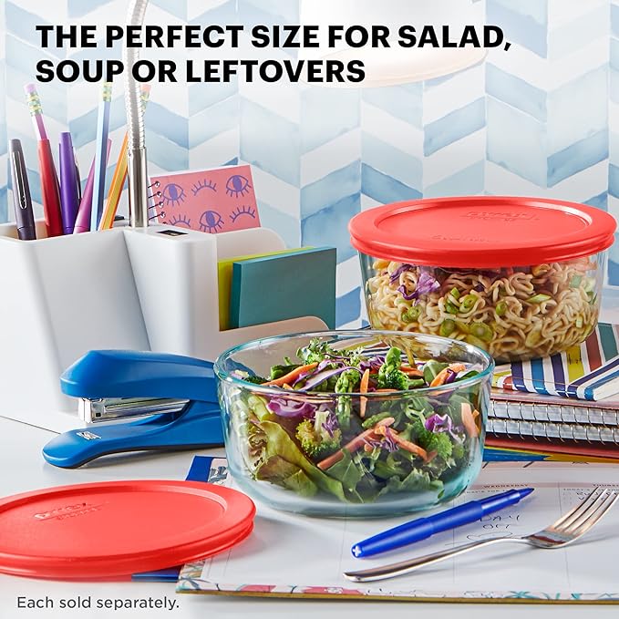Pyrex Simply Store Glass Food Storage Container, Snug Fit Non-Toxic Plastic BPA-Free Lids, Freezer Dishwasher Microwave Safe, 4 Cup (Pack of 4)