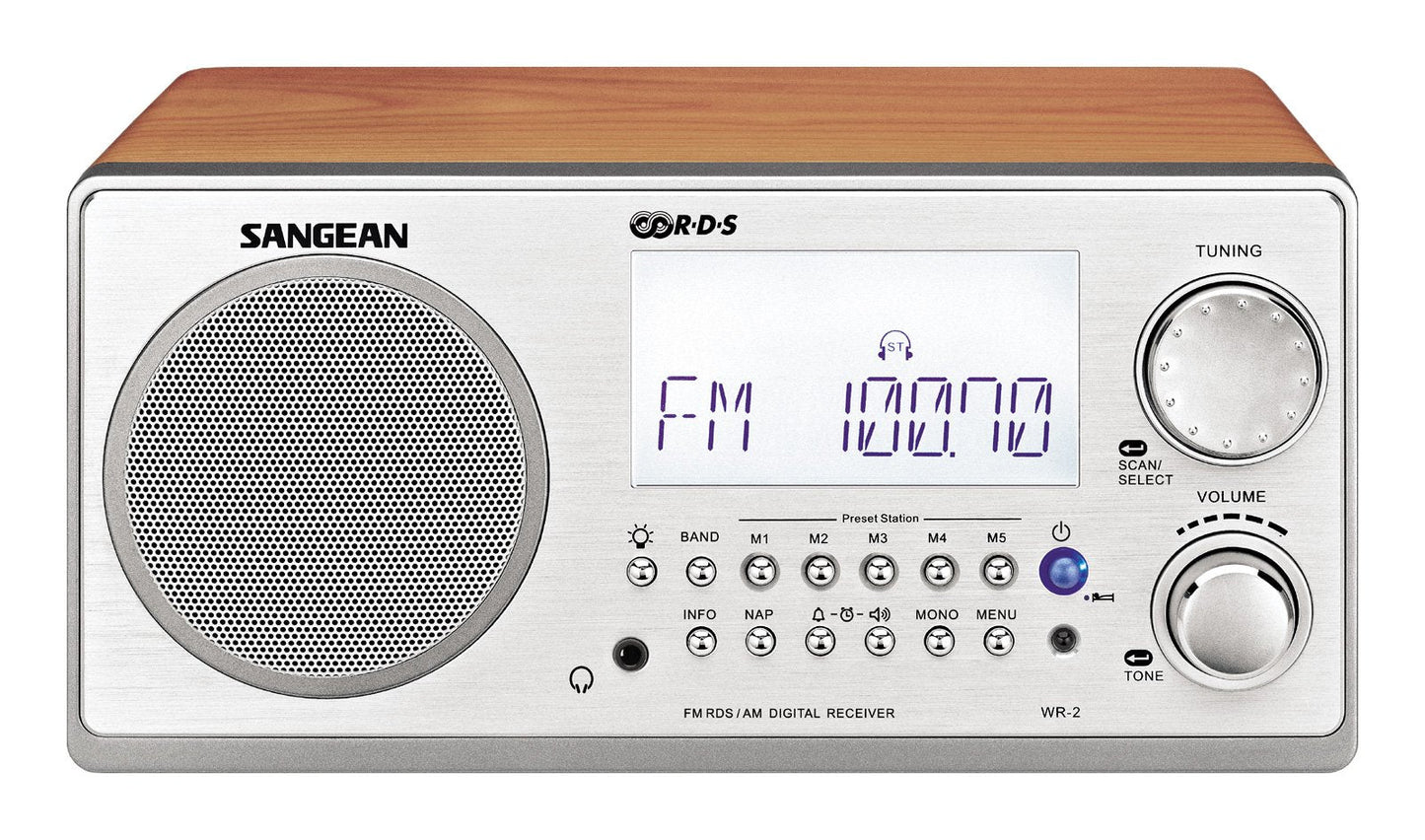 Sangean WR-2 AM/FM-RBDS Wooden Cabinet Digital Tuning Radio (Walnut)