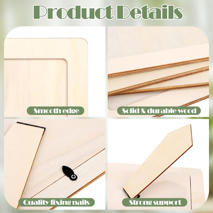Fovths 30 Pcs Wooden Picture Frames for Crafts, 4 x 6 Inch DIY Wood Frames with Gem Stickers Acrylic Paint Brushes Palette, Unfinished Wood Photo Frame for DIY Painting Arts Projects Decorate