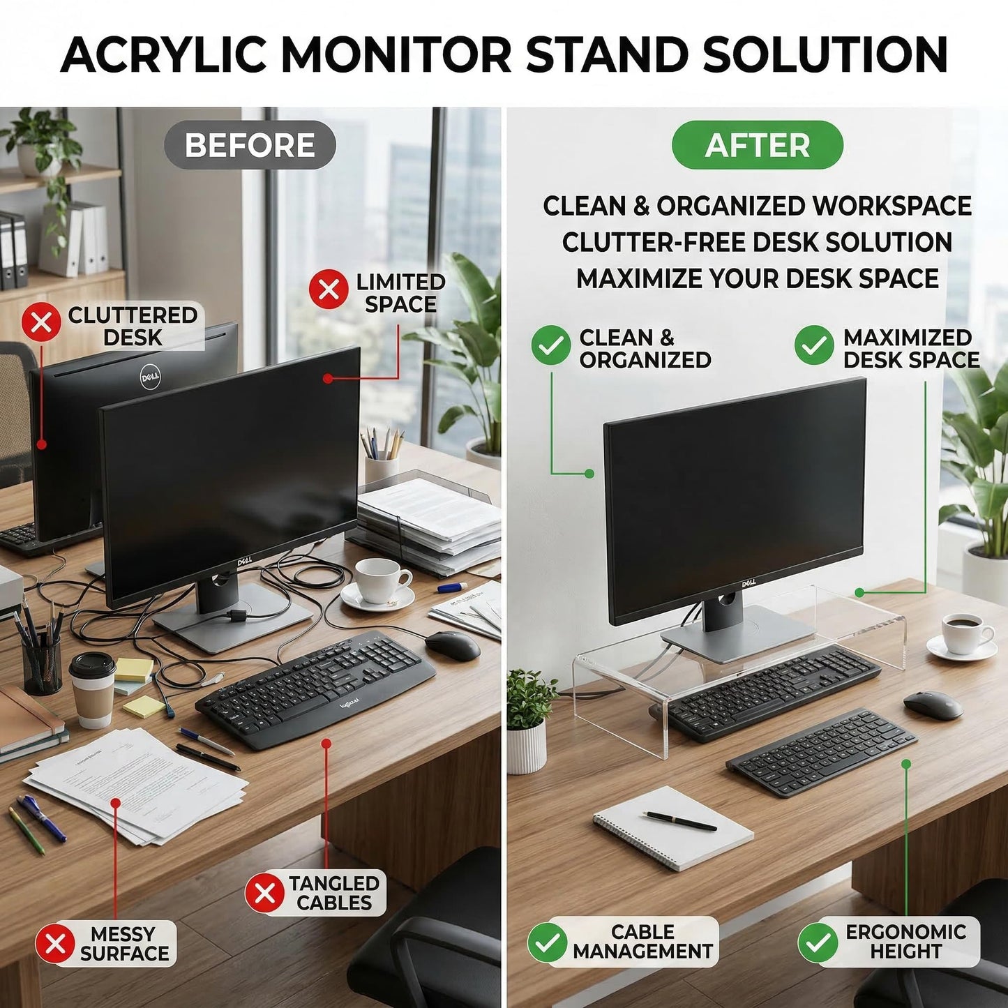 Japard Acrylic Monitor Stand, Premium Large Monitor Riser 20 inch, Crystal Clear Acrylic Computer Stand Laptop Desk Stand for Home Office Printer TV Screen Keyboard Storage